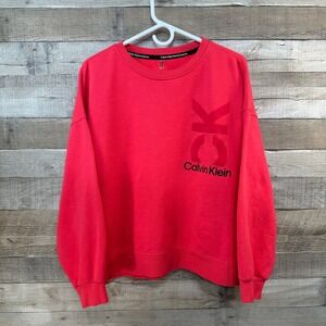 Calvin Klein Performance Red Cropped Pullover Sweatshirt Athletic Logo Women's L